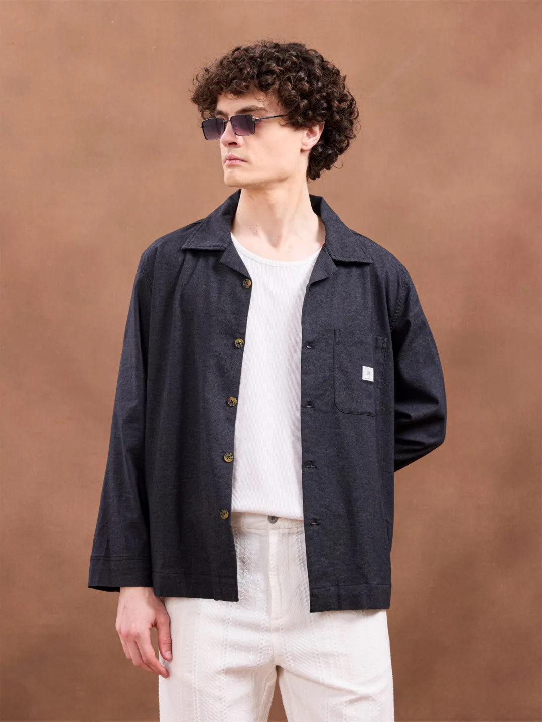Black Cotton Stretch Overshirt