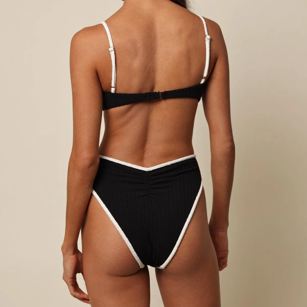 Black (Cream Binded) Terry Rib Paula Bikini Bottom