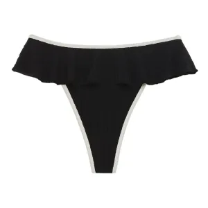 Black (Cream Binded) Terry Rib Tamarindo Ruffle Bikini Bottom