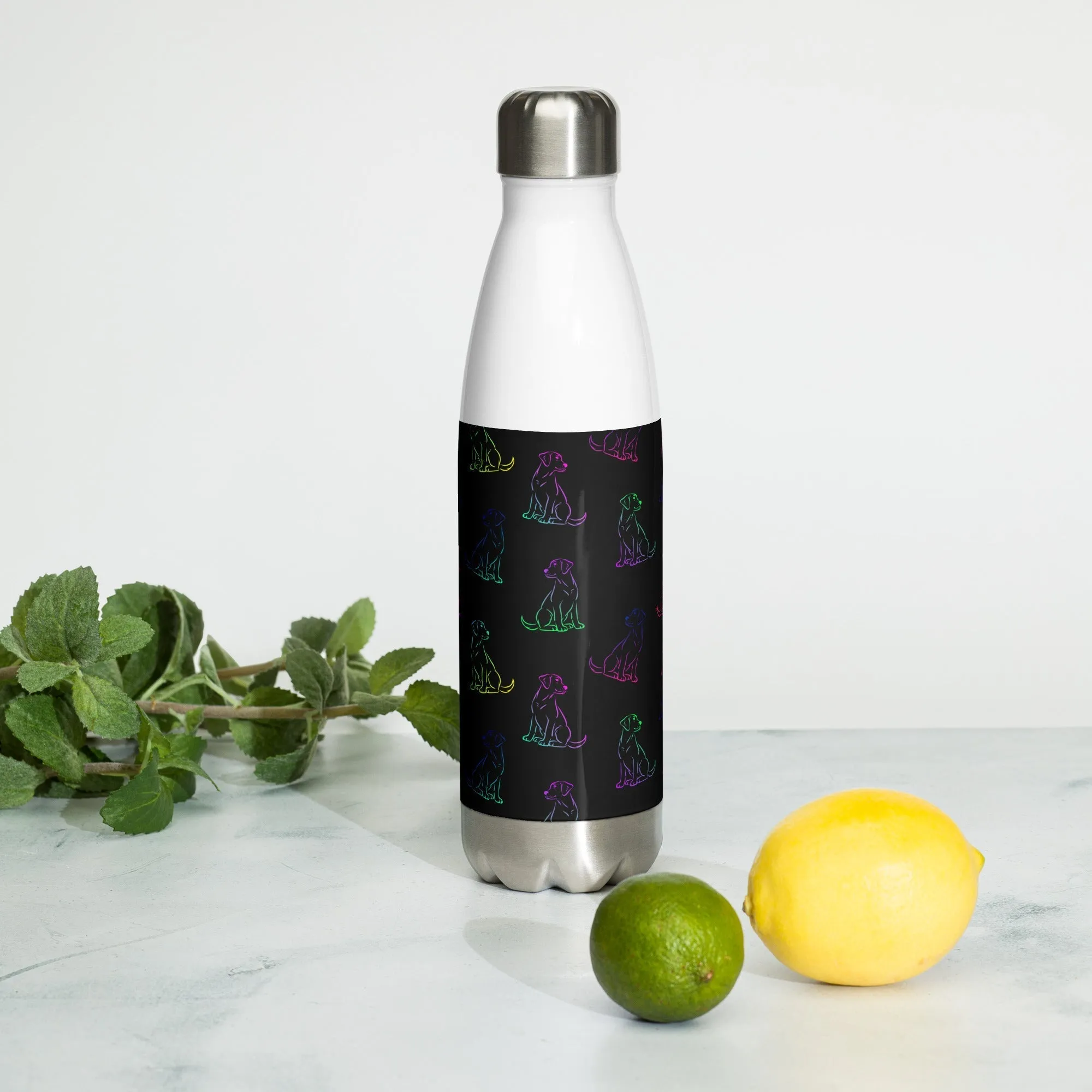 Black Rainbow Dog Water Bottle