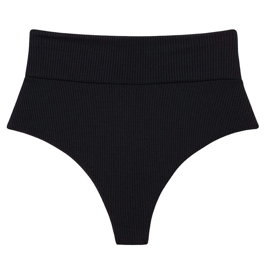 Black Rib High Rise Bikini Bottom