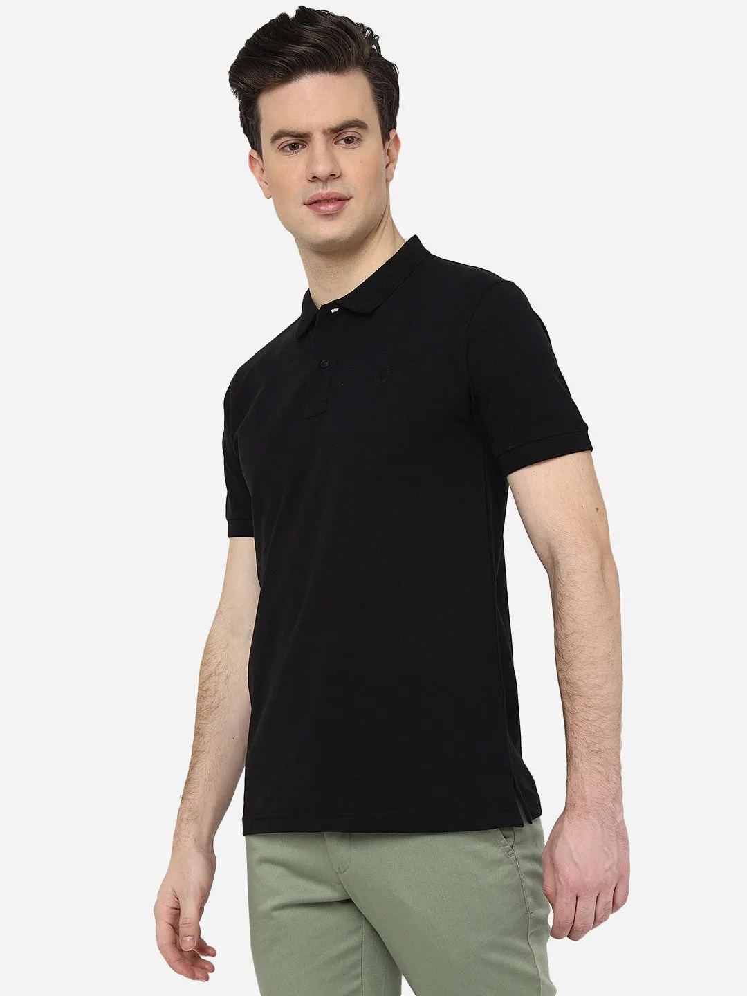Black Solid Slim Fit Polo T-Shirt | Greenfibre