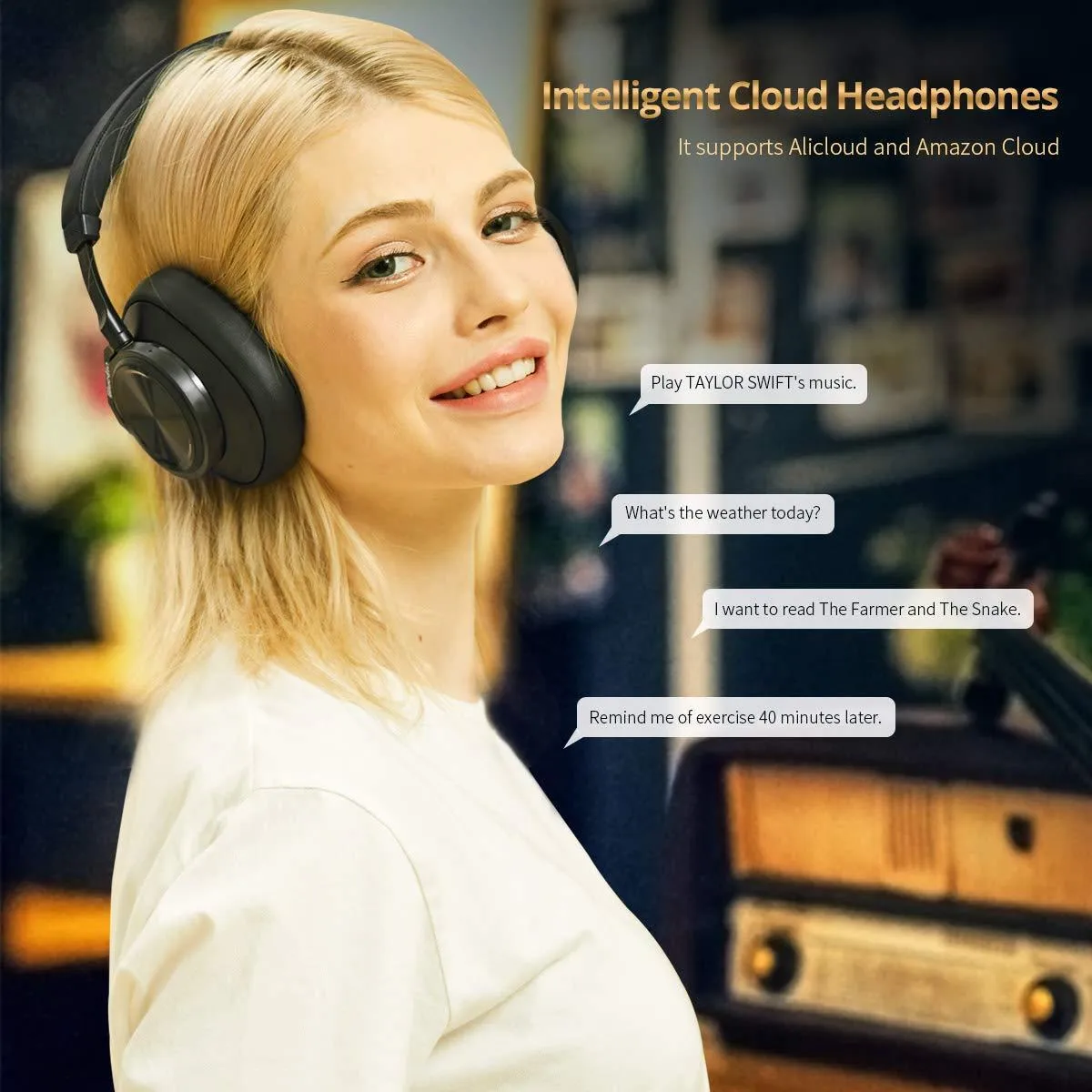 Bluedio T6S Bluetooth Headphones - Black
