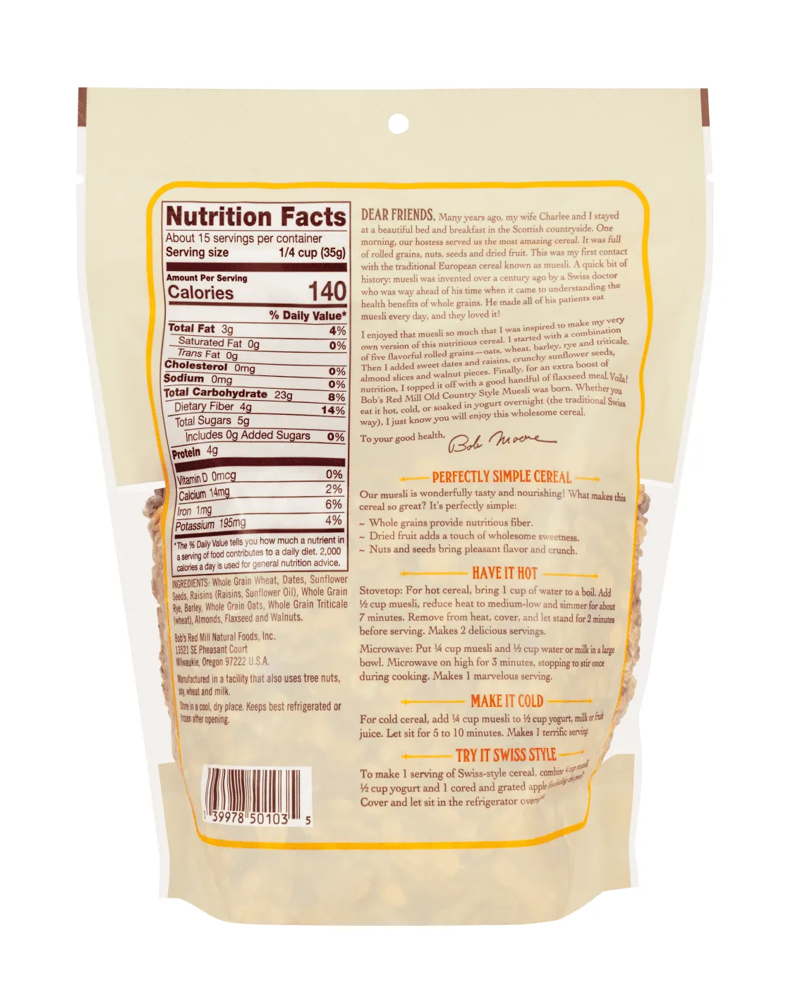 Bob's Red Mill, Muesli, Whole Grain, Old Country Style, 18 oz...
