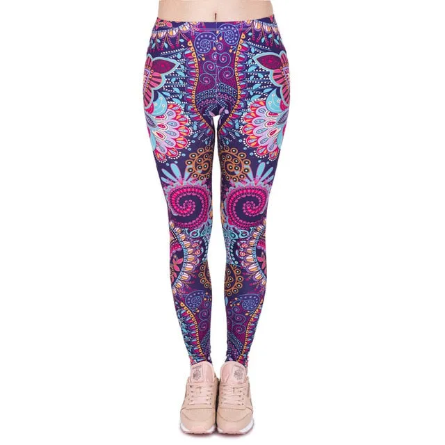 Brands Women Fashion Legging Aztec Round Ombre Printing leggins Slim High Waist  Leggings Woman Pants