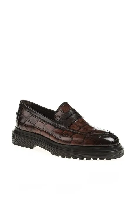 Brown Croc High Sole Shoes