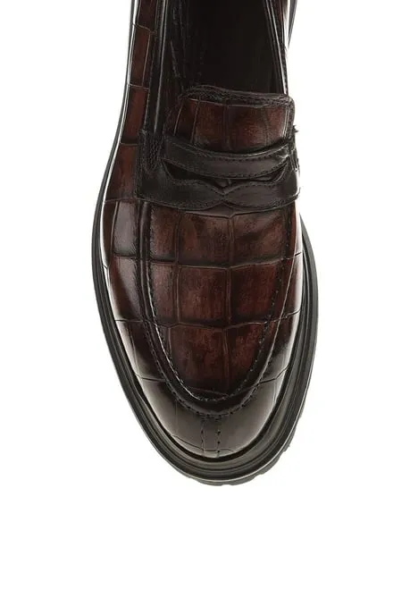 Brown Croc High Sole Shoes