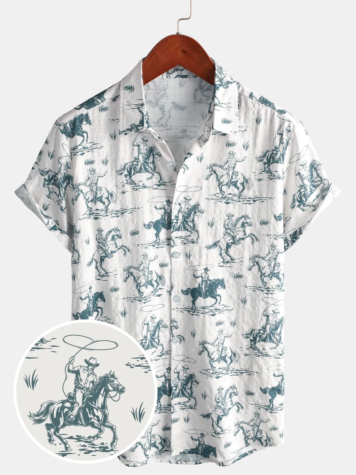 Bundle Of 4 | Men's Retro Button Up Blue Summer Holiday Short Sleeve Shirts