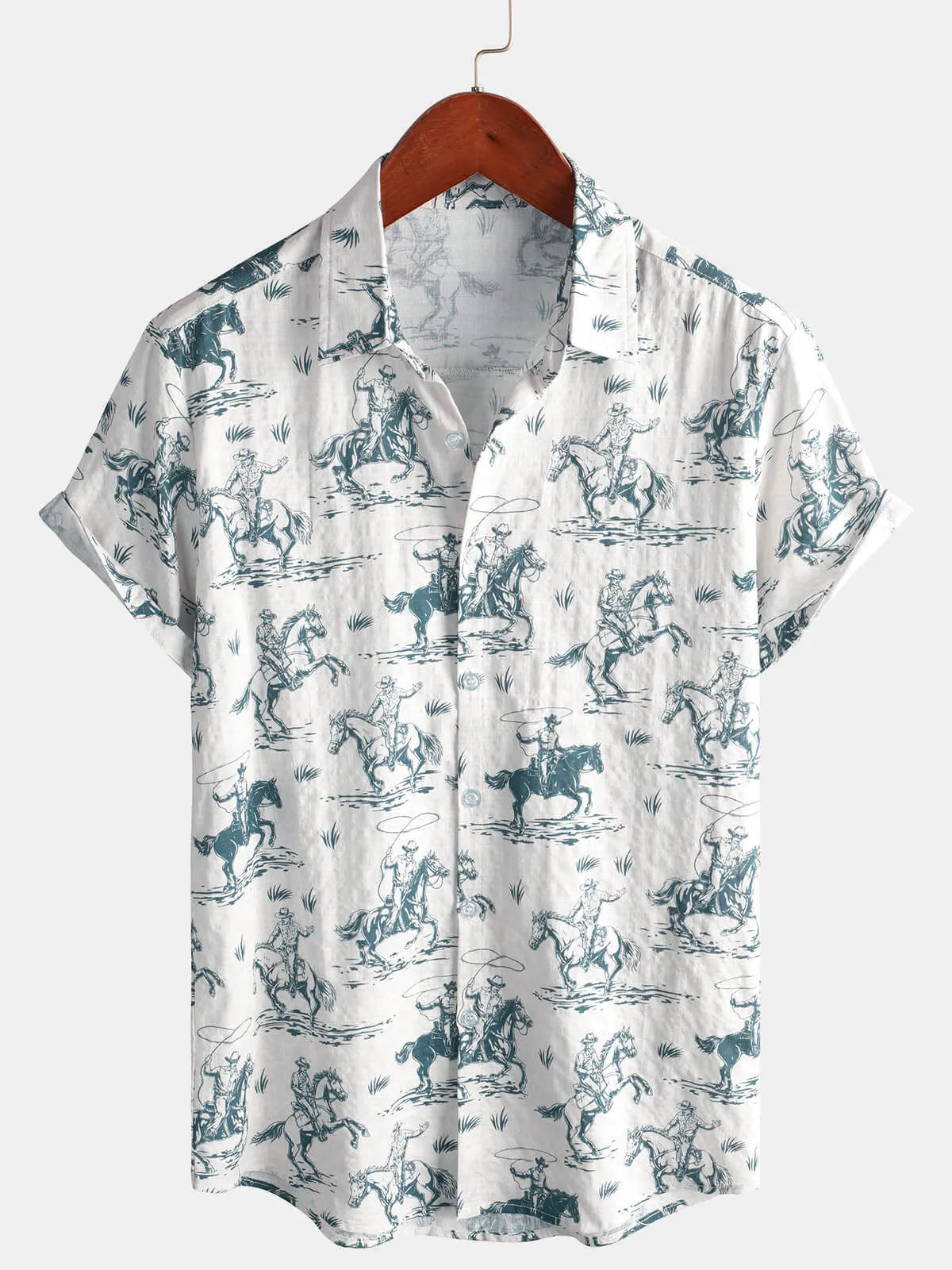 Bundle Of 4 | Men's Retro Button Up Blue Summer Holiday Short Sleeve Shirts