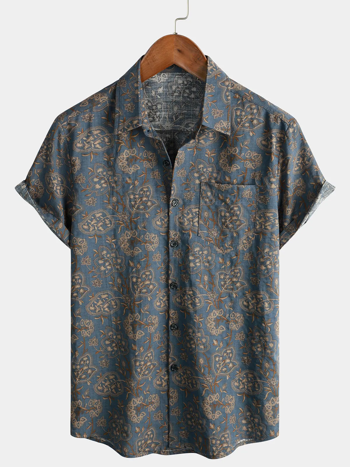 Bundle Of 4 | Men's Retro Button Up Blue Summer Holiday Short Sleeve Shirts