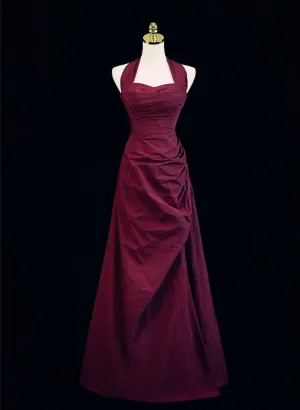Burgundy A-line Halter Charming Style Prom Dress, Burgundy Long Evening Dress