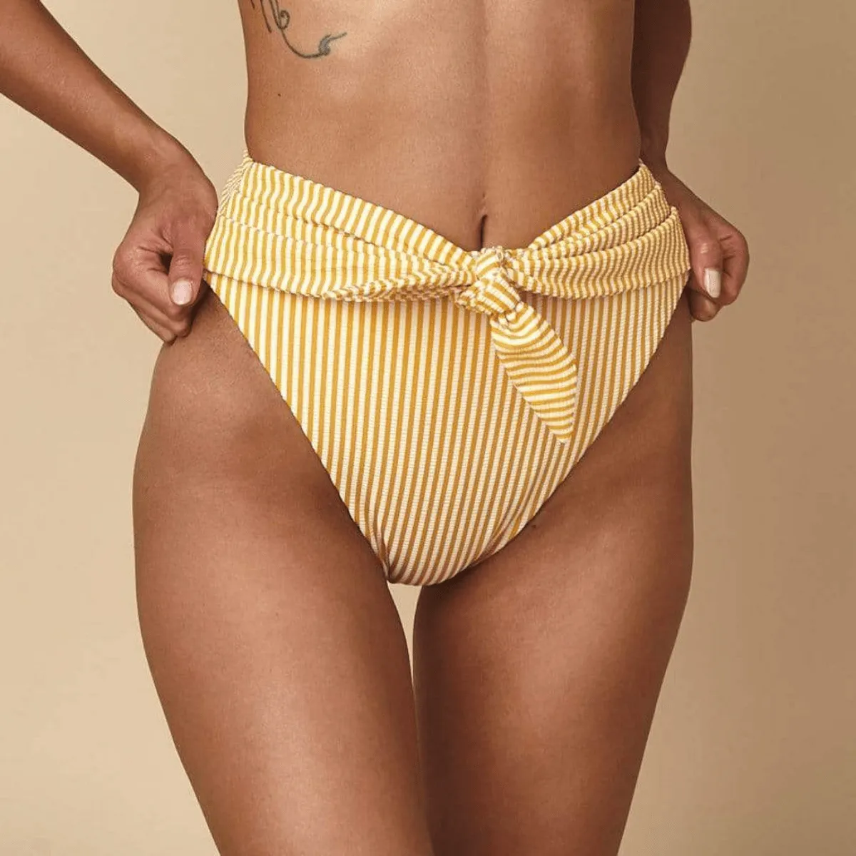 Canary Stripe Paula Tie-Up Bikini Bottom