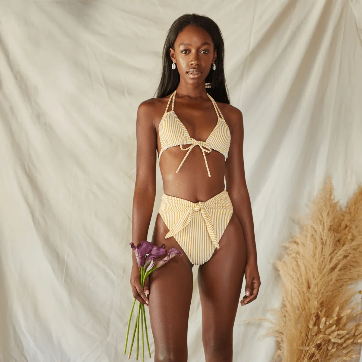 Canary Stripe Paula Tie-Up Bikini Bottom