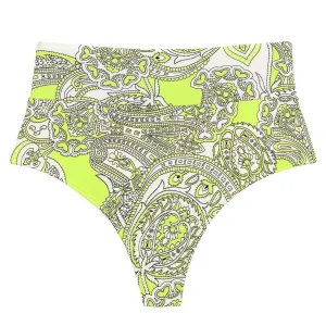Chartreuse Paisley Added Coverage High Rise Bikini bottom