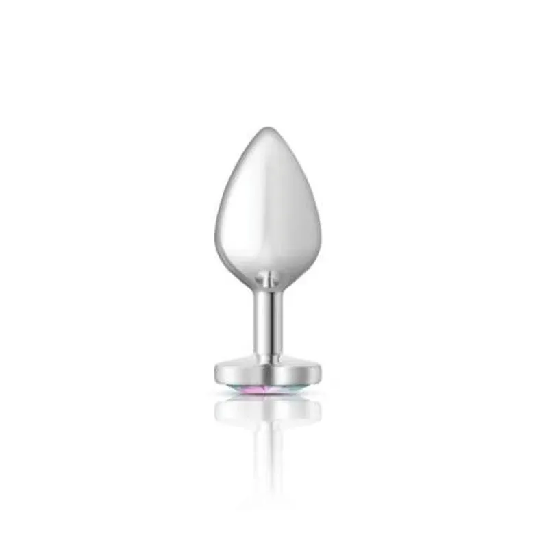 Cheeky Charms Silver Metal  Butt Plug w Heart Clear Jewel Medium