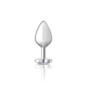 Cheeky Charms Silver Metal  Butt Plug w Heart Clear Jewel Medium
