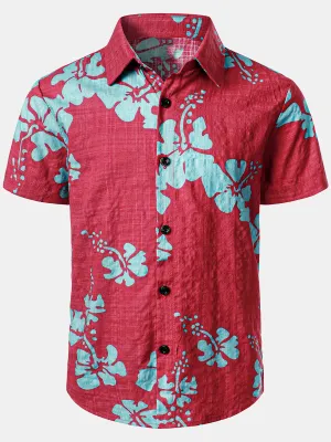Children's Hawaiian Floral Print Tropical Aloha Holiday Beach Short Sleeve Shirt