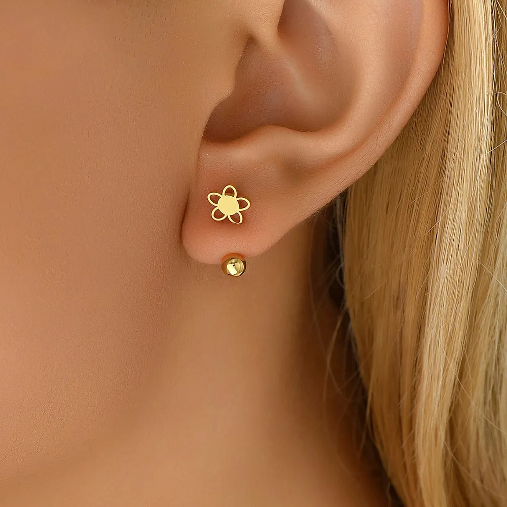 Childrens, Teens' and Mothers' Earrings:  18k Gold over Surgical Steel Flower Earrings  with Screw Backs and Gift Box