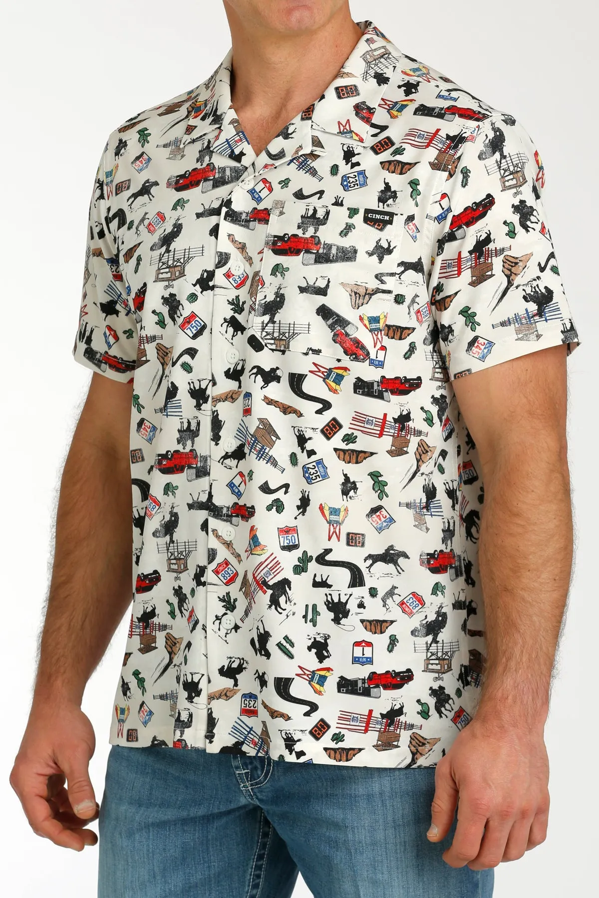 Cinch Men's White Short Sleeve Camp Shirt