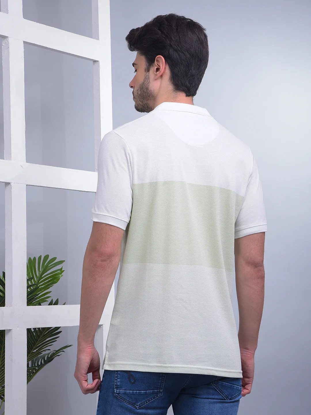 COBB LIGHT GREEN COLOR-BLOCK POLO NECK T-SHIRT