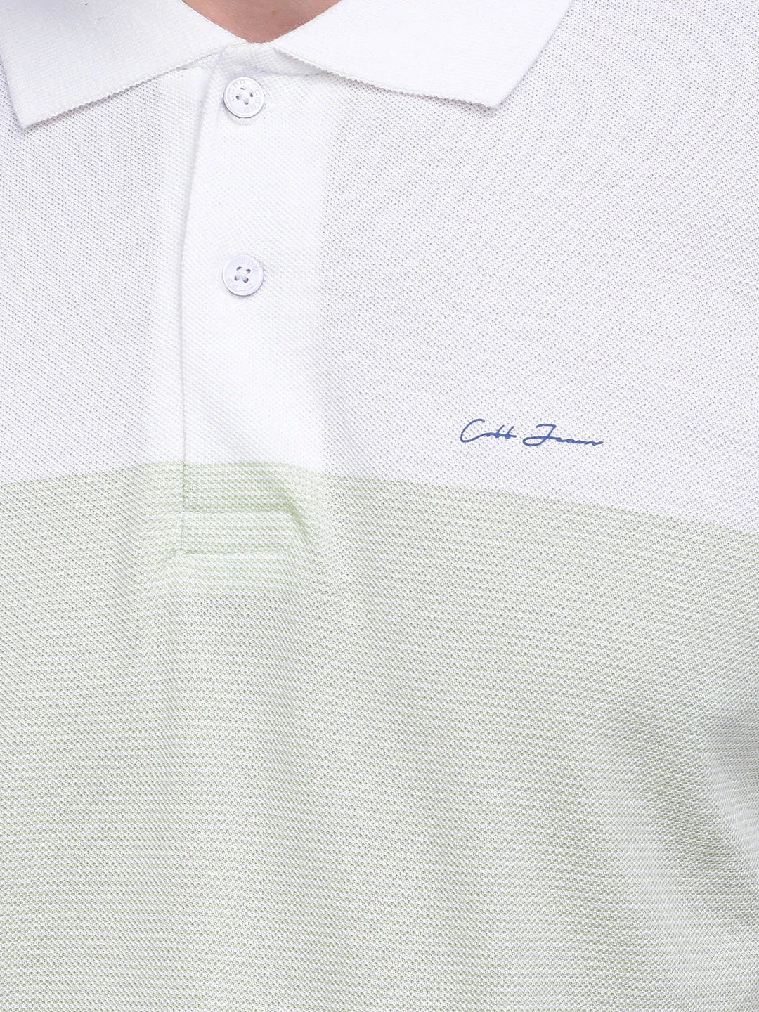 COBB LIGHT GREEN COLOR-BLOCK POLO NECK T-SHIRT