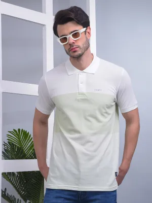 COBB LIGHT GREEN COLOR-BLOCK POLO NECK T-SHIRT