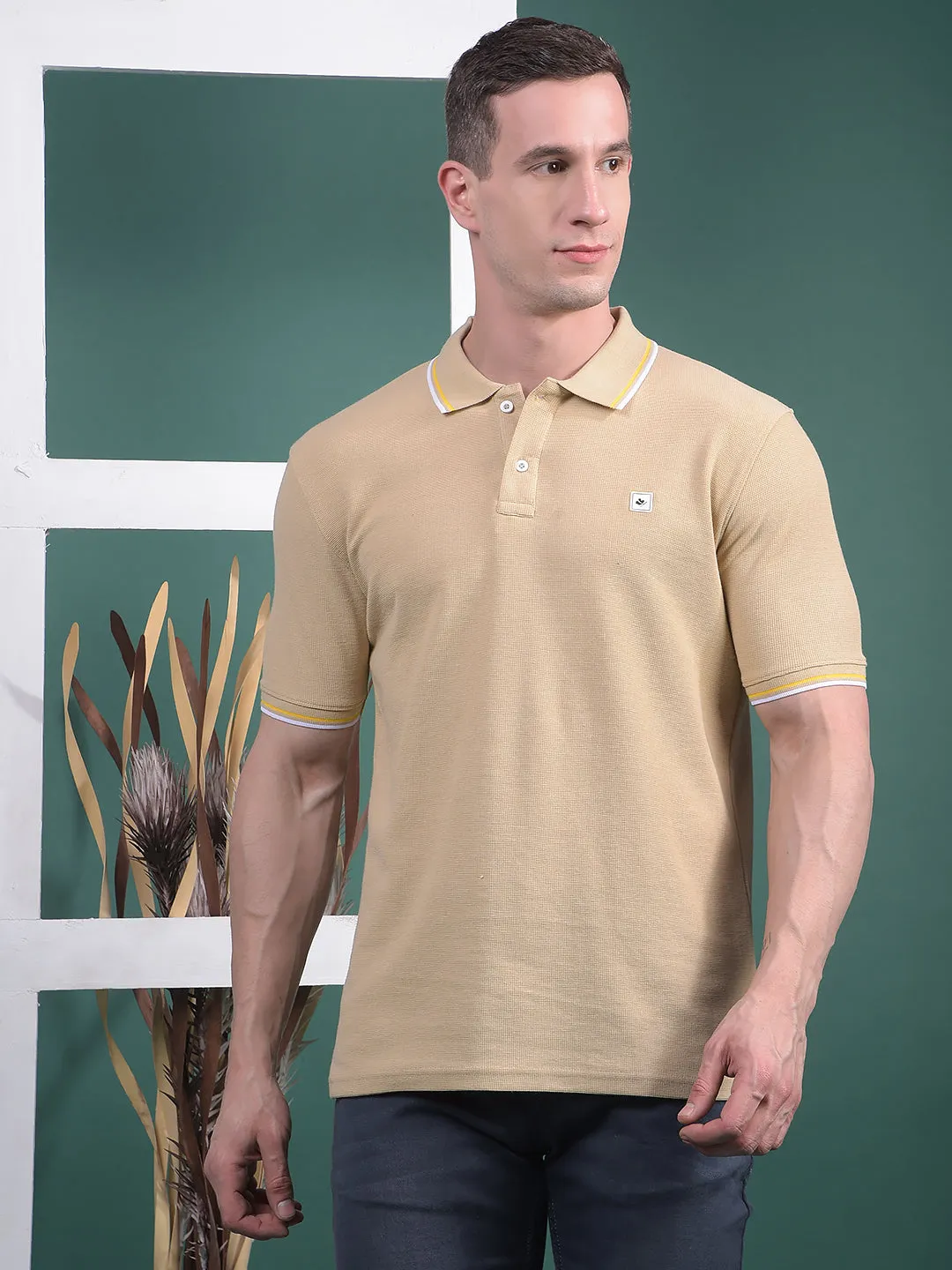 COBB SOLID FAWN POLO NECK T-SHIRT