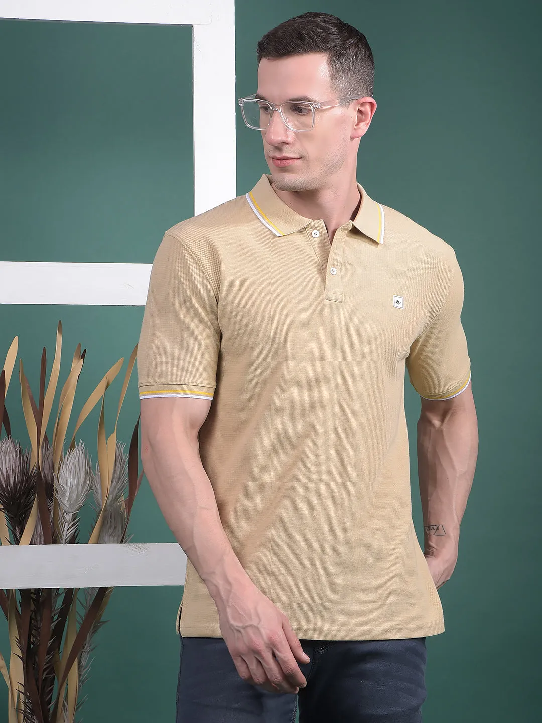 COBB SOLID FAWN POLO NECK T-SHIRT