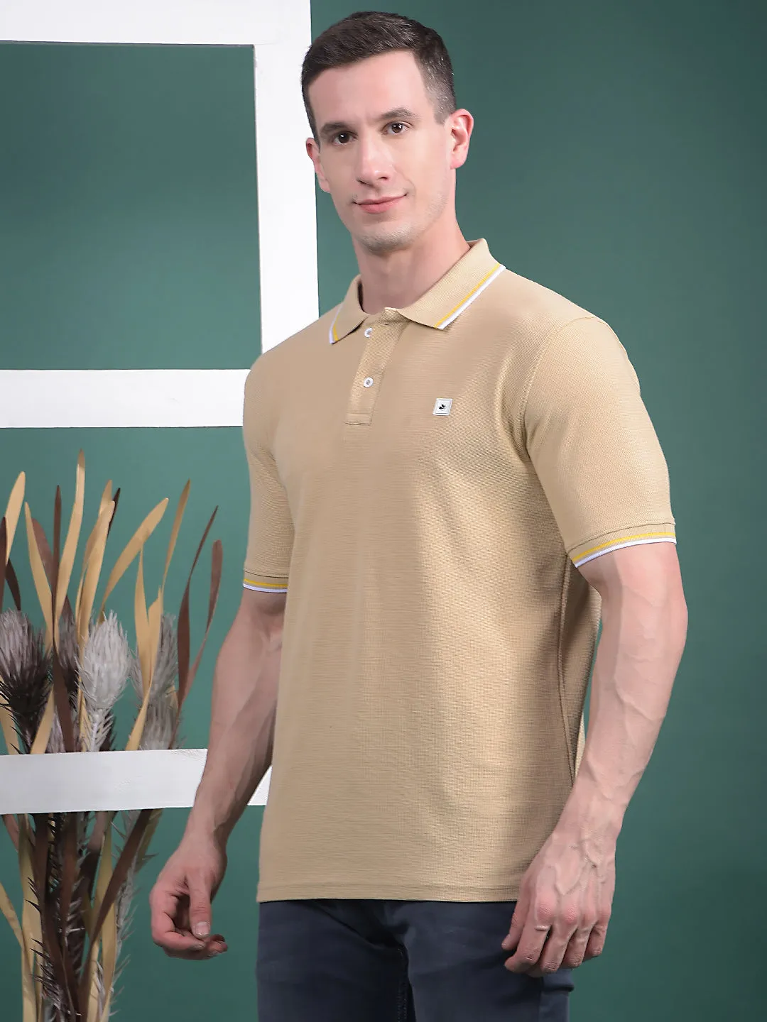 COBB SOLID FAWN POLO NECK T-SHIRT