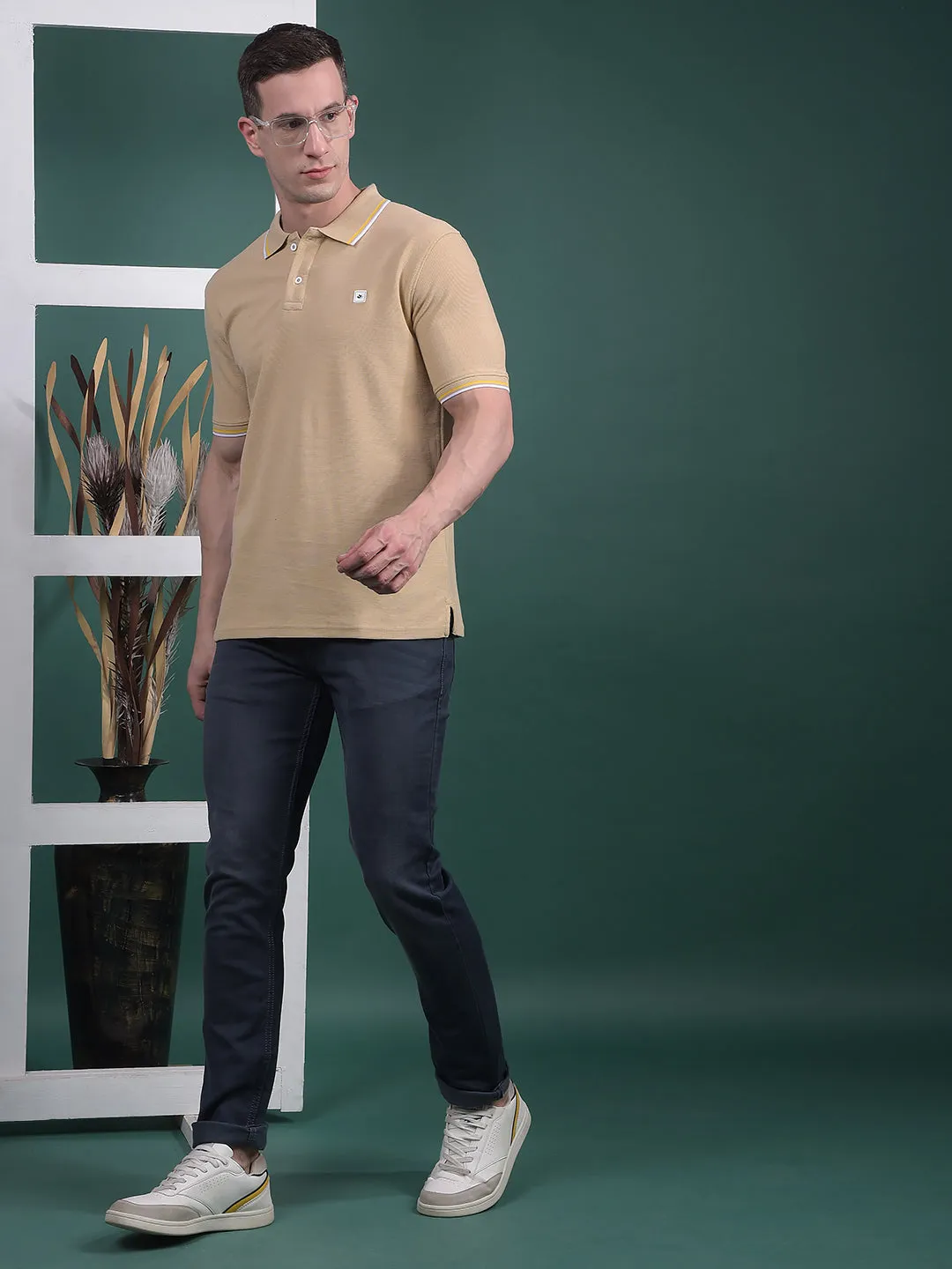 COBB SOLID FAWN POLO NECK T-SHIRT