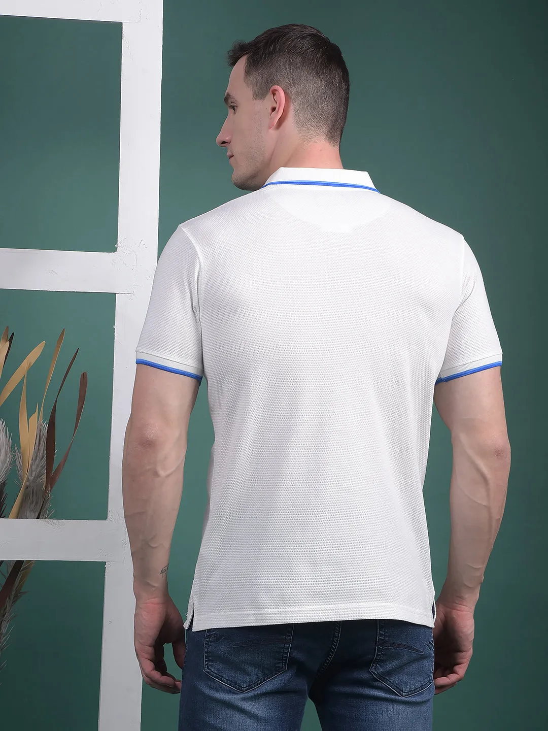 COBB SOLID WHITE POLO NECK T-SHIRT