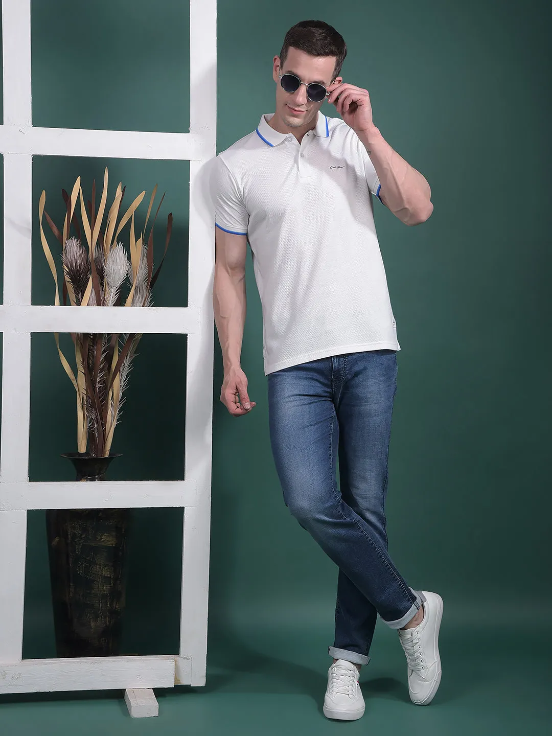 COBB SOLID WHITE POLO NECK T-SHIRT