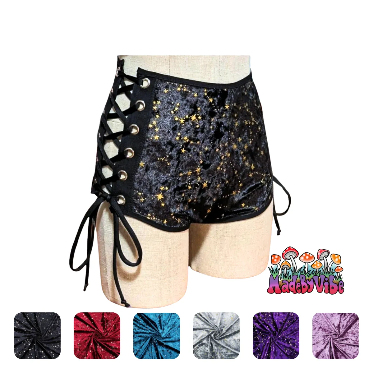 Constellation Velvet High Waisted Side lace Booty Shorts - Ready to Ship