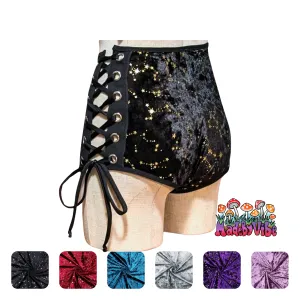 Constellation Velvet High Waisted Side lace Booty Shorts - Ready to Ship
