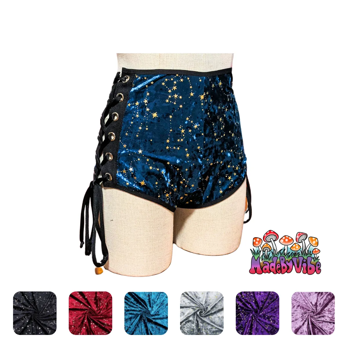 Constellation Velvet High Waisted Side lace Booty Shorts - Ready to Ship