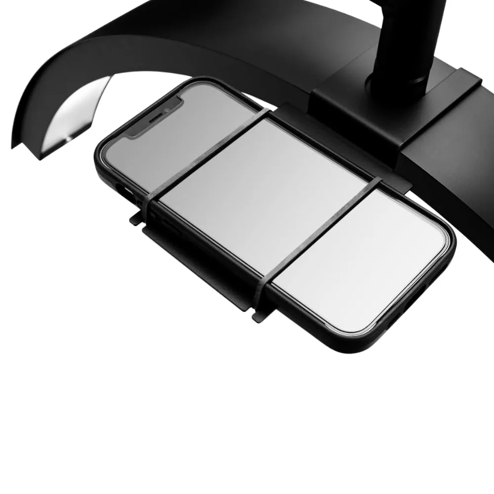 CosmoGlo Original Light   Phone Clip (Black) for Eyelash Extensions, Skincare, Nails, Lashes, Eyebrows, Filming, Content Creation, LED Floor Light, 360 Rotation Curved Halo, Half Moon Lamp