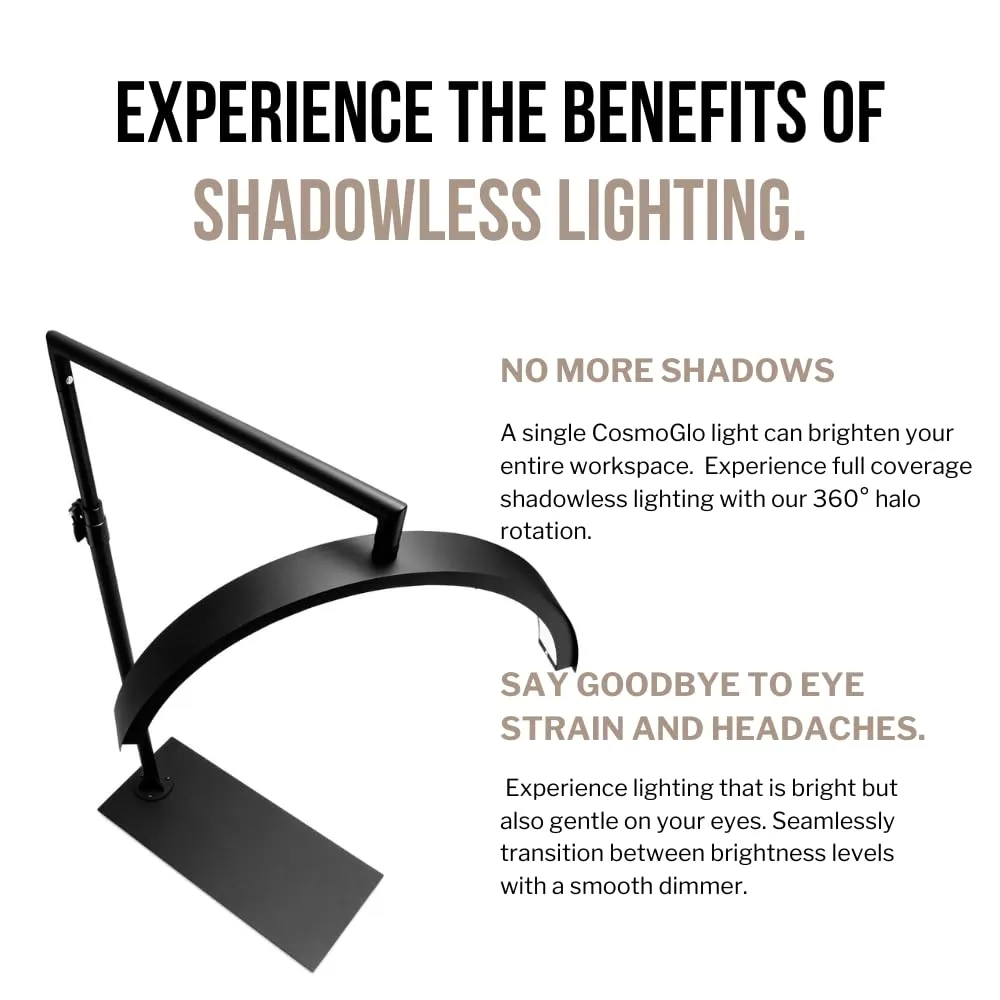 CosmoGlo Original Light   Phone Clip (Black) for Eyelash Extensions, Skincare, Nails, Lashes, Eyebrows, Filming, Content Creation, LED Floor Light, 360 Rotation Curved Halo, Half Moon Lamp