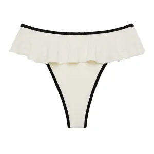 Cream (Black Binded) Terry Rib Tamarindo Ruffle Bikini Bottom