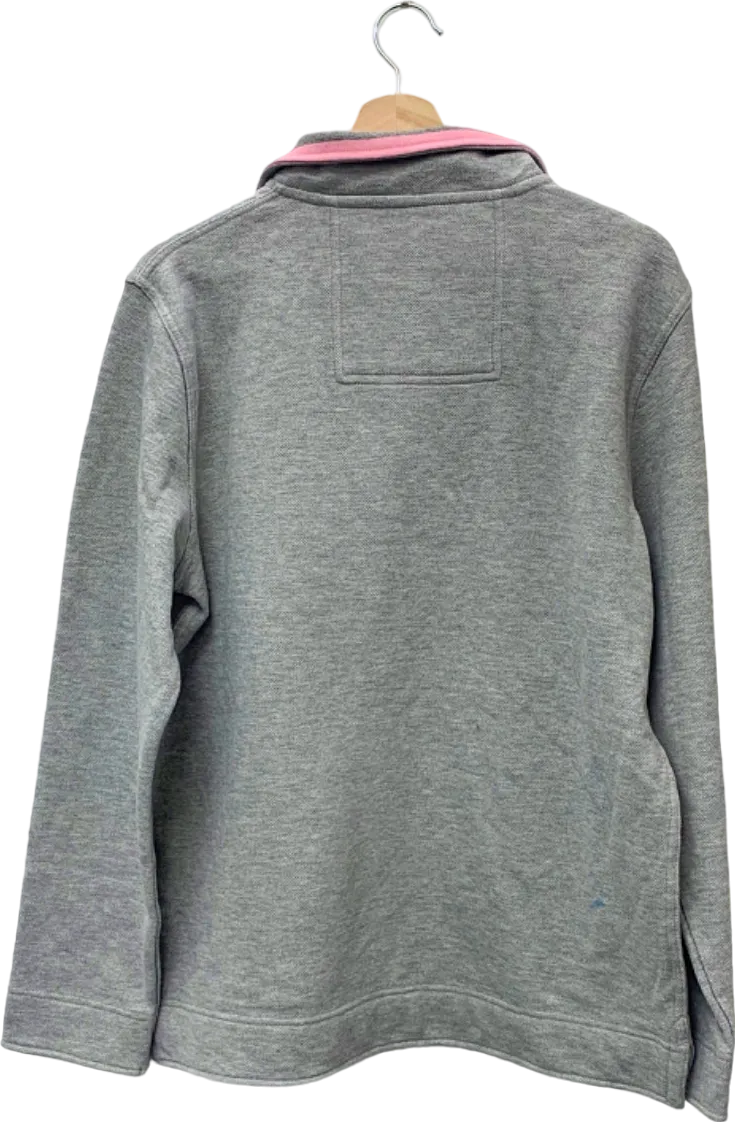 Crew Clothing Company Grey Pique Rugby Shirt with Pink Collar SZ Medium