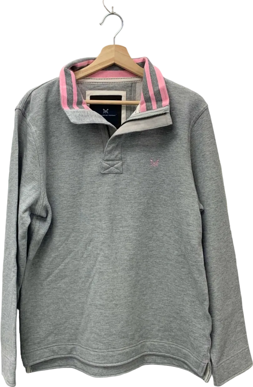 Crew Clothing Company Grey Pique Rugby Shirt with Pink Collar SZ Medium