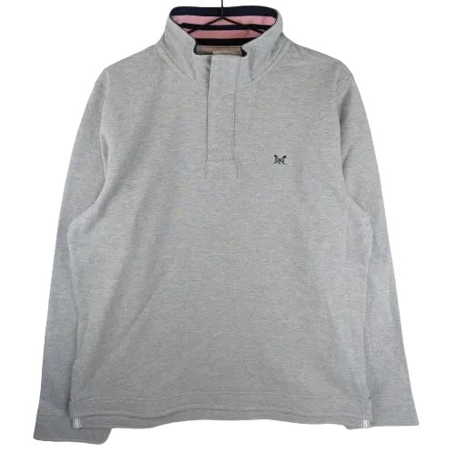 Crew Clothing Company Grey Pique Rugby Shirt with Pink Collar SZ Medium