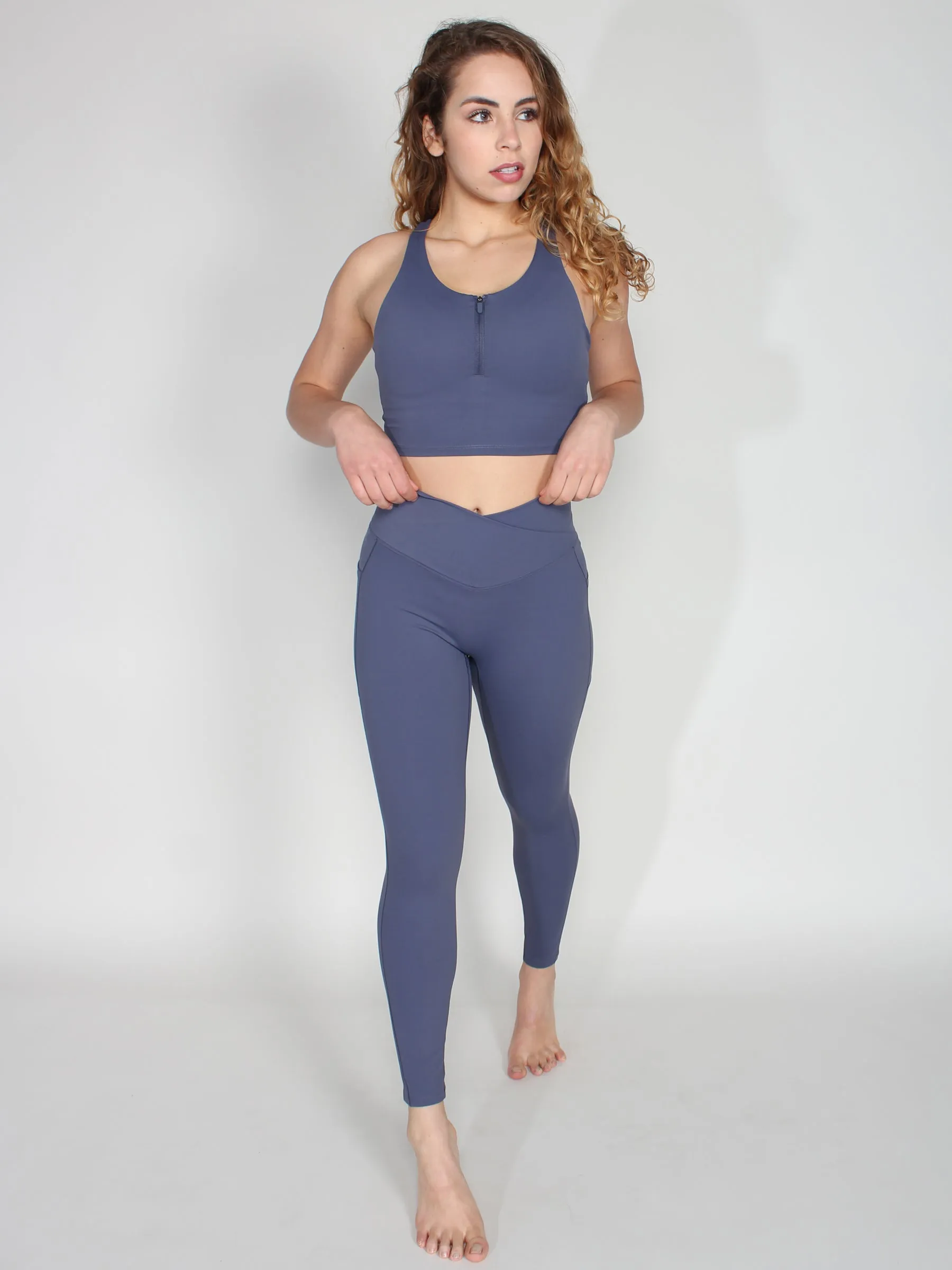 Crisscross high waist tights - dutch blue