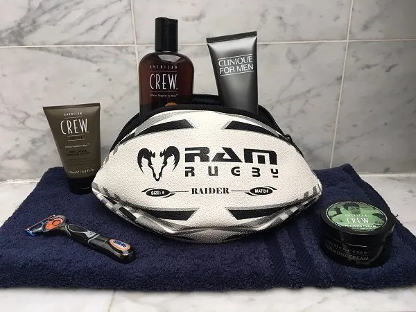 Custom Rugby Ball Wash Bag - Leather or Rubber - 8 week delivery