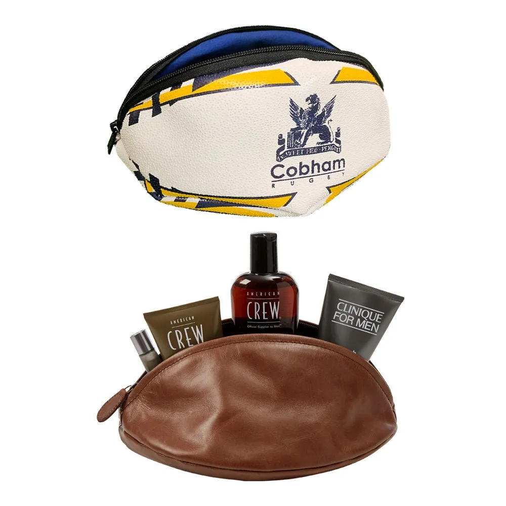 Custom Rugby Ball Wash Bag - Leather or Rubber - 8 week delivery