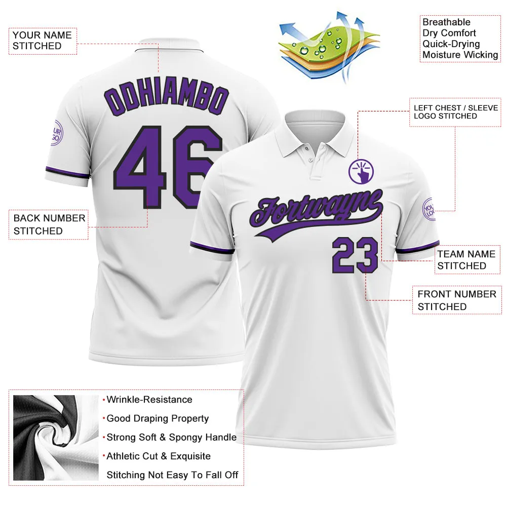 Custom White Purple-Black Performance Vapor Golf Polo Shirt