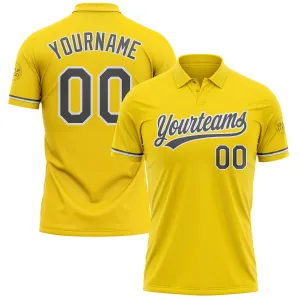 Custom Yellow Steel Gray-White Performance Vapor Golf Polo Shirt