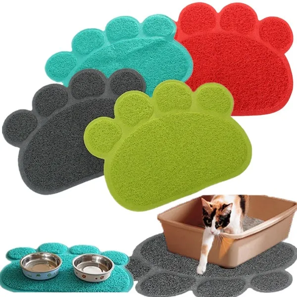 Cute Footprint Pet Dog Cat Puppy PVC Placemat Dish Bowl Feeding Food Mat Litter Tray Wipe Clean Pad