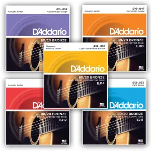D'addario 80/20 Bronze Acoustic Guitar Strings 3 Pack
