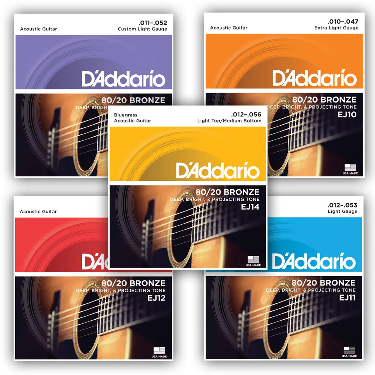 D'addario 80/20 Bronze Acoustic Guitar Strings 3 Pack