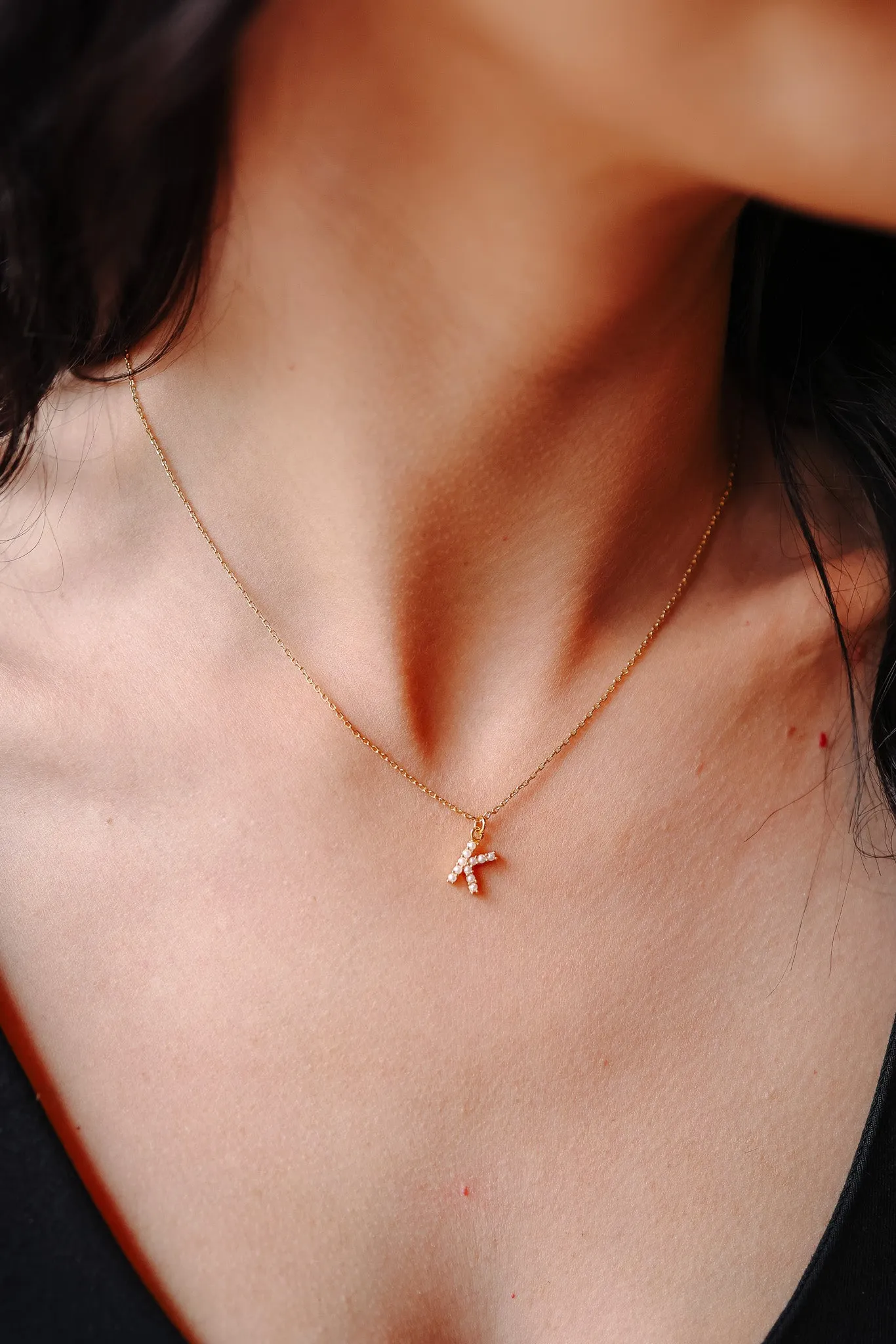 Dainty Love Pearl Initial Necklace
